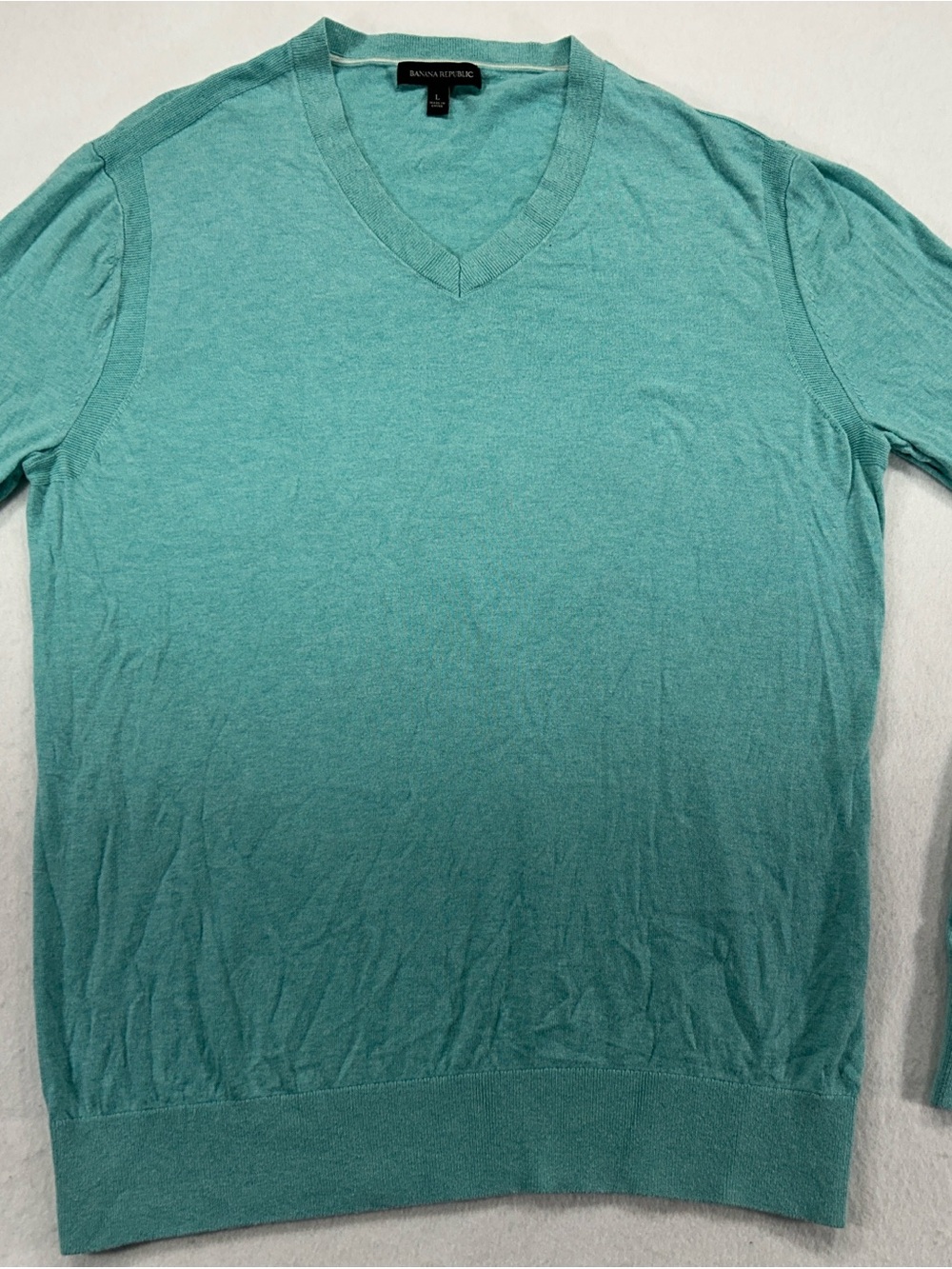 Banana Republic Men’s Large V Neck Sweater Pima Cotton Cashmere Blend Aqua Blue